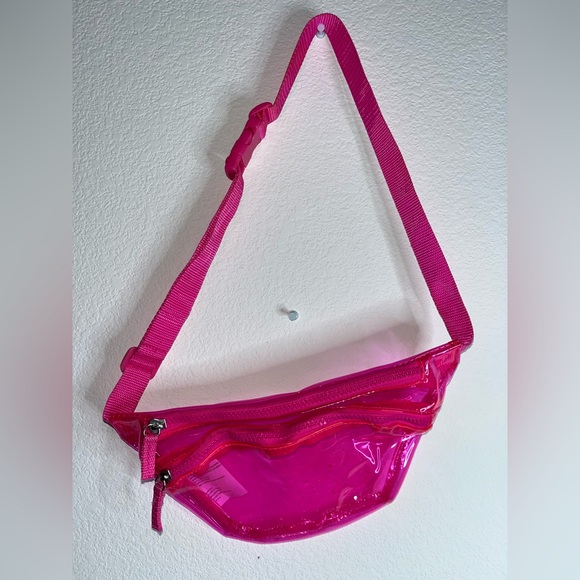 100% PVC Hot Pink 90’s Adjustable Waist Buckle Fanny Pack Zipper Compartment - Picture 1 of 14
